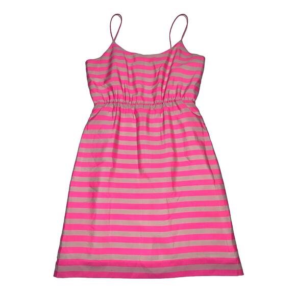 J. Crew Factory Dress Size 6 Pink Cream Striped Spaghetti Strap Elastic Waist - Picture 2 of 15